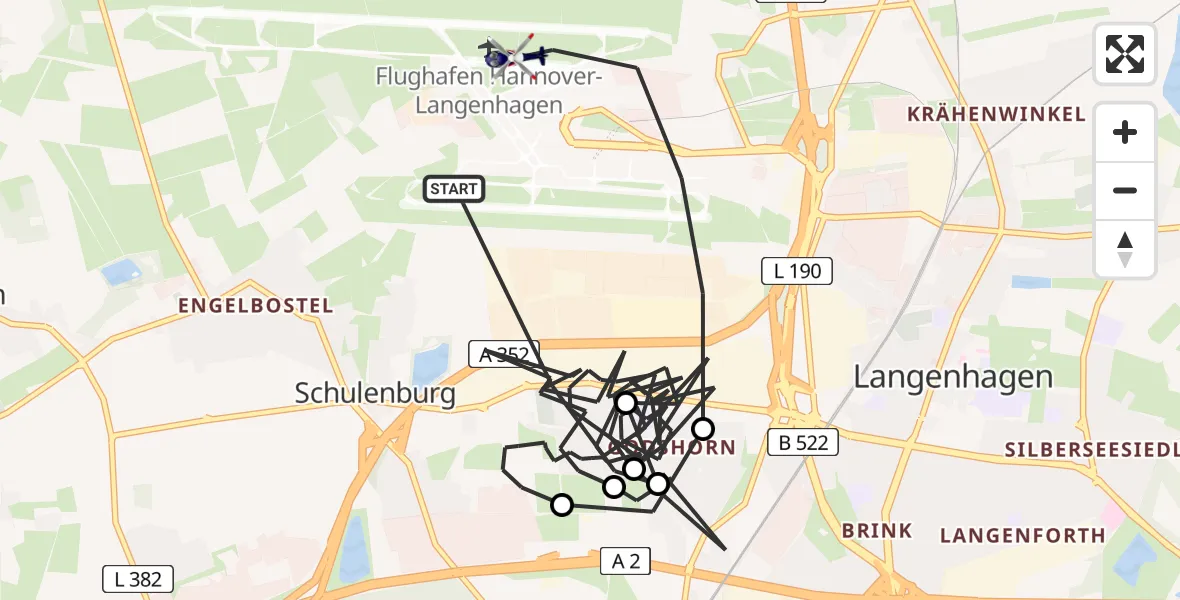 Flugroute Polizeihubschrauber Flughafen Hannover - Flughafen Hannover, 24 März 2026, 05:06