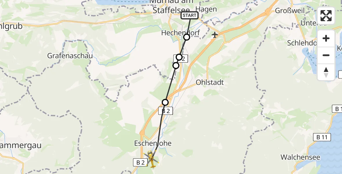 Routekaart van de vlucht: Rettungshubschrauber nach Eschenlohe, Rautstraße