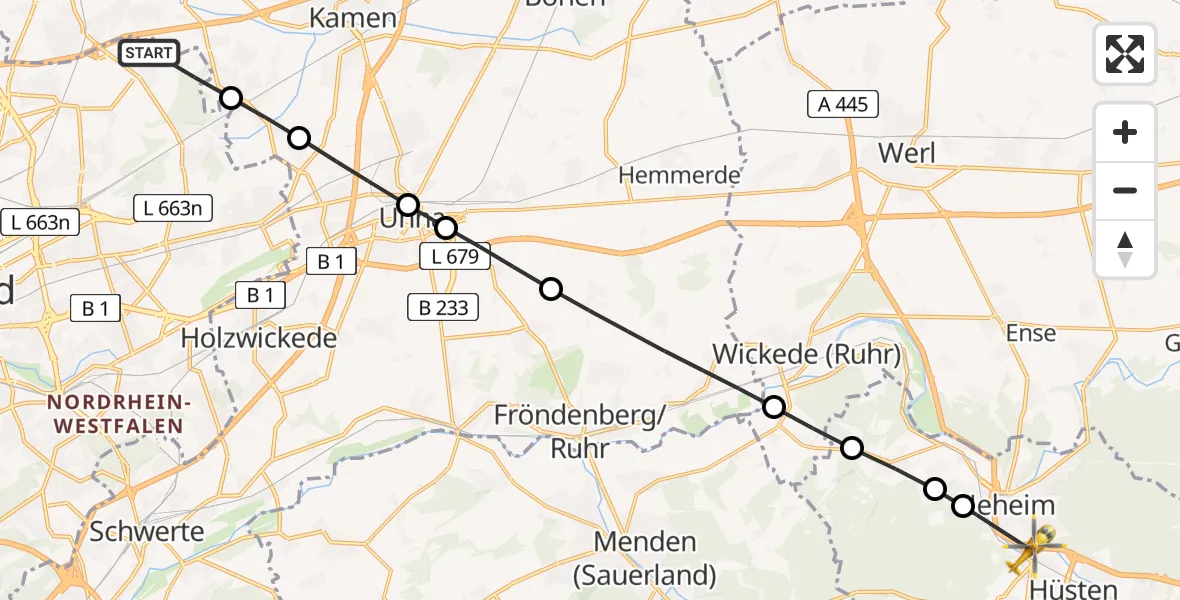 Flugroute Rettungshubschrauber Dortmund - Neheim, 24 März 2026, 06:14