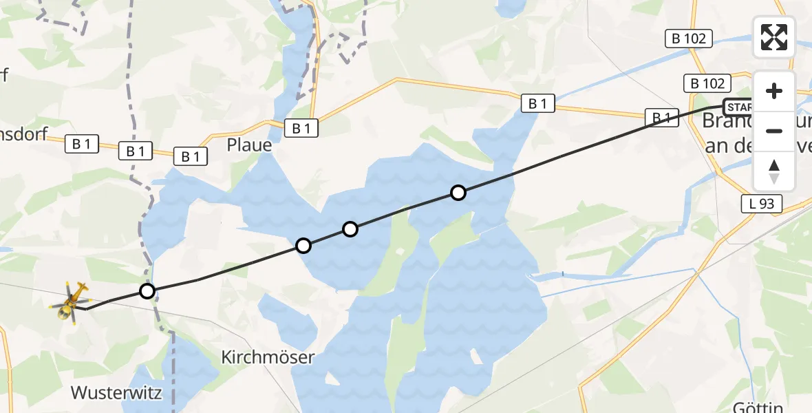 Flugroute Rettungshubschrauber Brandenburg an der Havel - Wusterwitz, 24 März 2026, 06:15