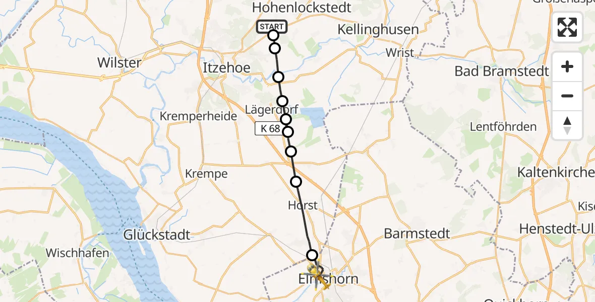 Routekaart van de vlucht: Rettungshubschrauber nach Elmshorn, Sandberg