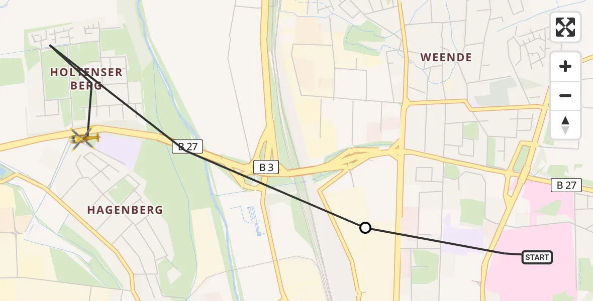 Flugroute Rettungshubschrauber Göttingen University Clinic Hubschrauberlandeplatz - Göttingen, 24 März 2026, 06:51