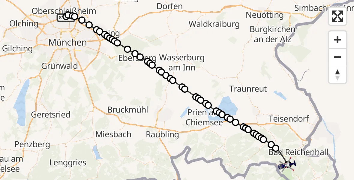 Flugroute Polizeihubschrauber Oberschleißheim - Unterjettenberg, 24 März 2026, 06:52