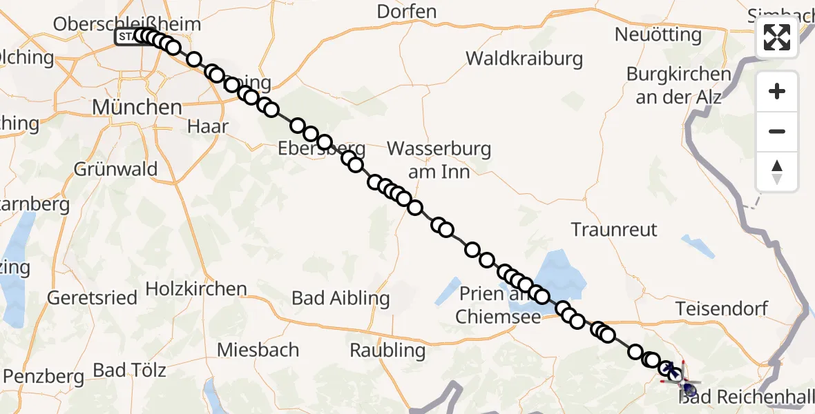 Routekaart van de vlucht: Polizeihubschrauber nach Inzell, B 305