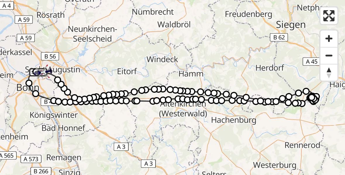 Flugroute Polizeihubschrauber Sankt Augustin - Bonn-Hangelar Flugplatz, 24 März 2026, 07:00