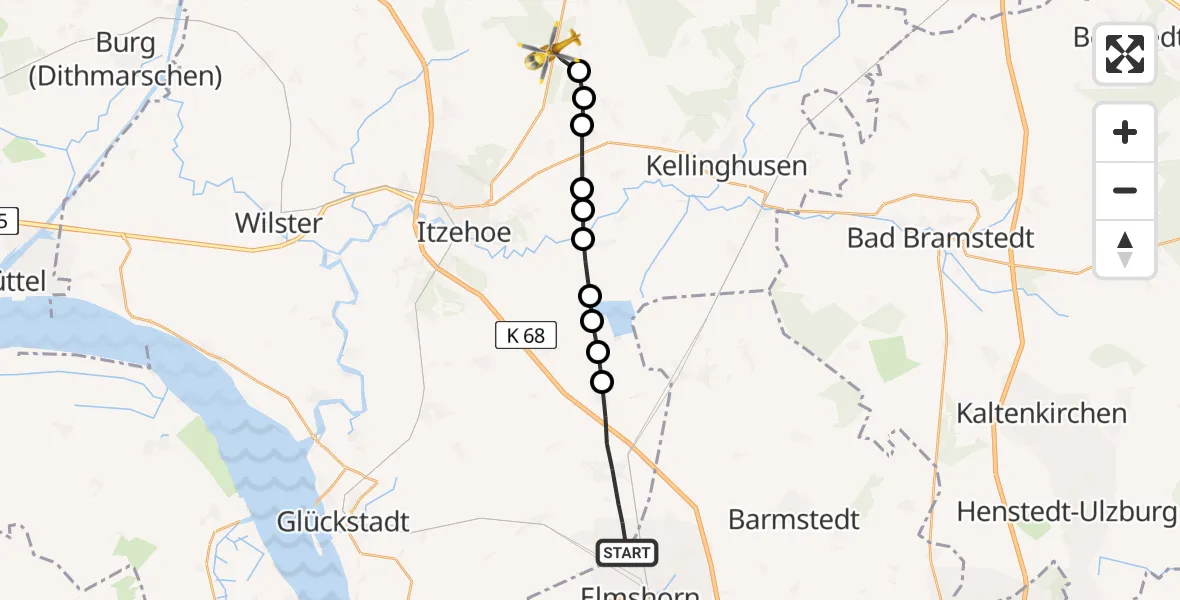 Flugroute Rettungshubschrauber Horst - Ridders, 24 März 2026, 07:17