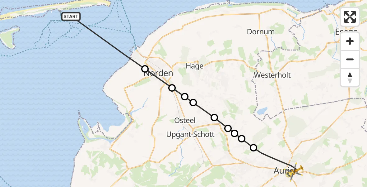 Flugroute Rettungshubschrauber Noordzee - Aurich, 24 März 2026, 07:19