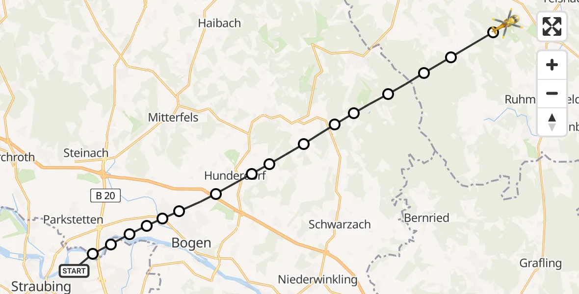 Flugroute Rettungshubschrauber Straubing - Patersdorf, 24 März 2026, 07:25