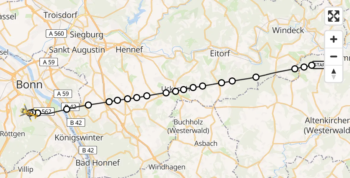 Routekaart van de vlucht: Rettungshubschrauber nach Bonn University Hospital