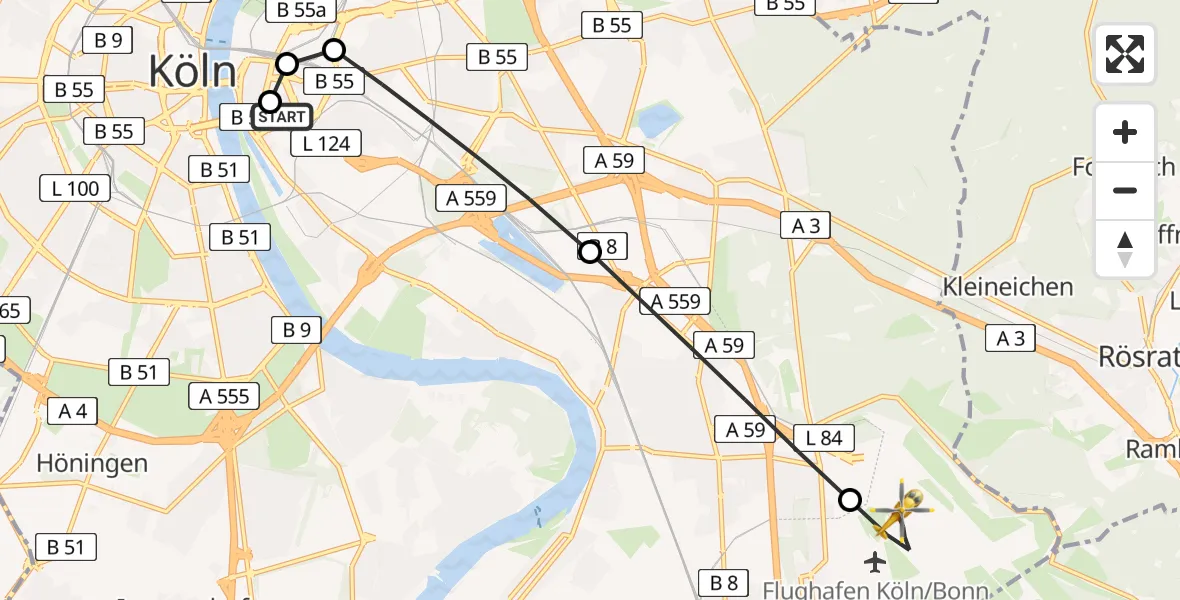 Routekaart van de vlucht: Rettungshubschrauber nach Köln Bonn Flughafen