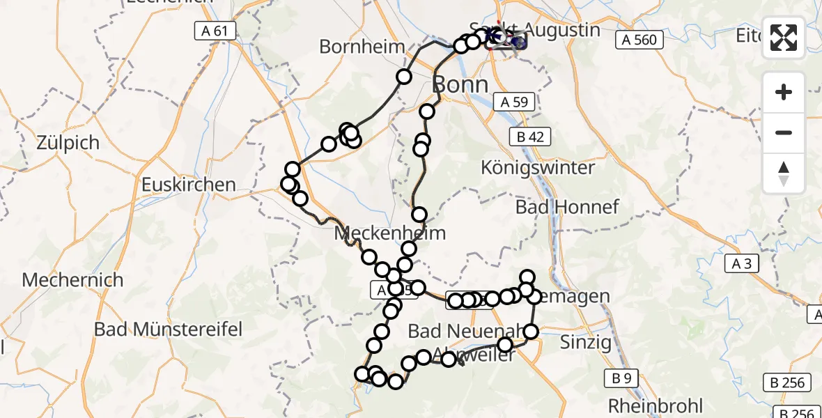 Flugroute Polizeihubschrauber Sankt Augustin - Sankt Augustin, 24 März 2026, 07:29