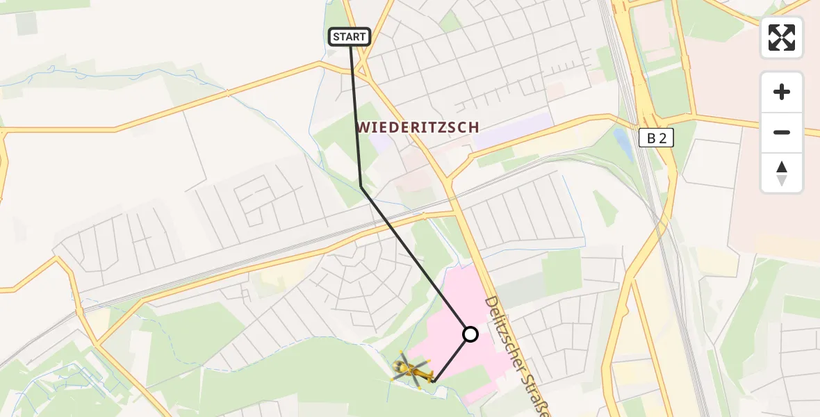 Flugroute Rettungshubschrauber Nord - Sankt Georg Hospital Leipzig Reserve, 24 März 2026, 07:35