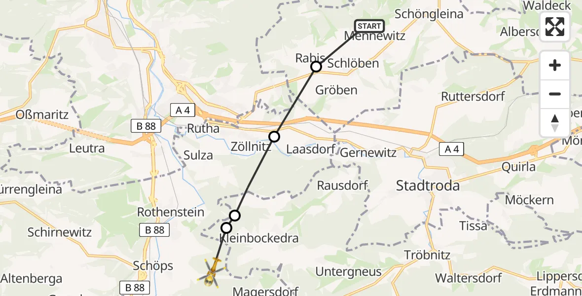 Flugroute Rettungshubschrauber Mennewitz - Rothenstein, 24 März 2026, 07:36