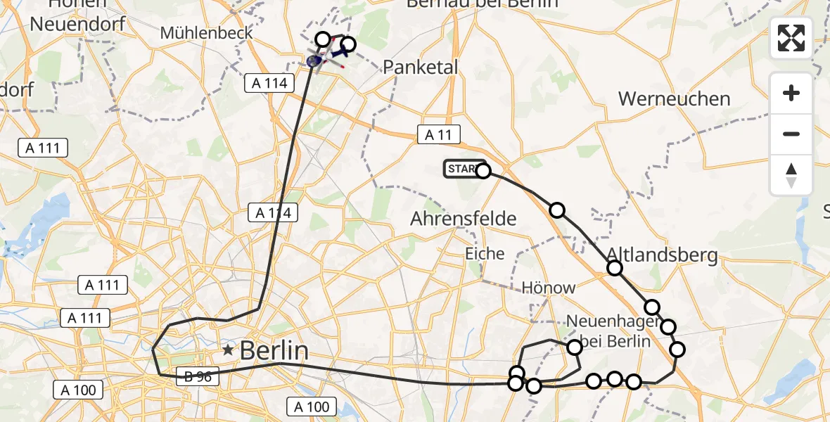 Routekaart van de vlucht: Polizeihubschrauber nach Berlin, Alter Bernauer Heerweg
