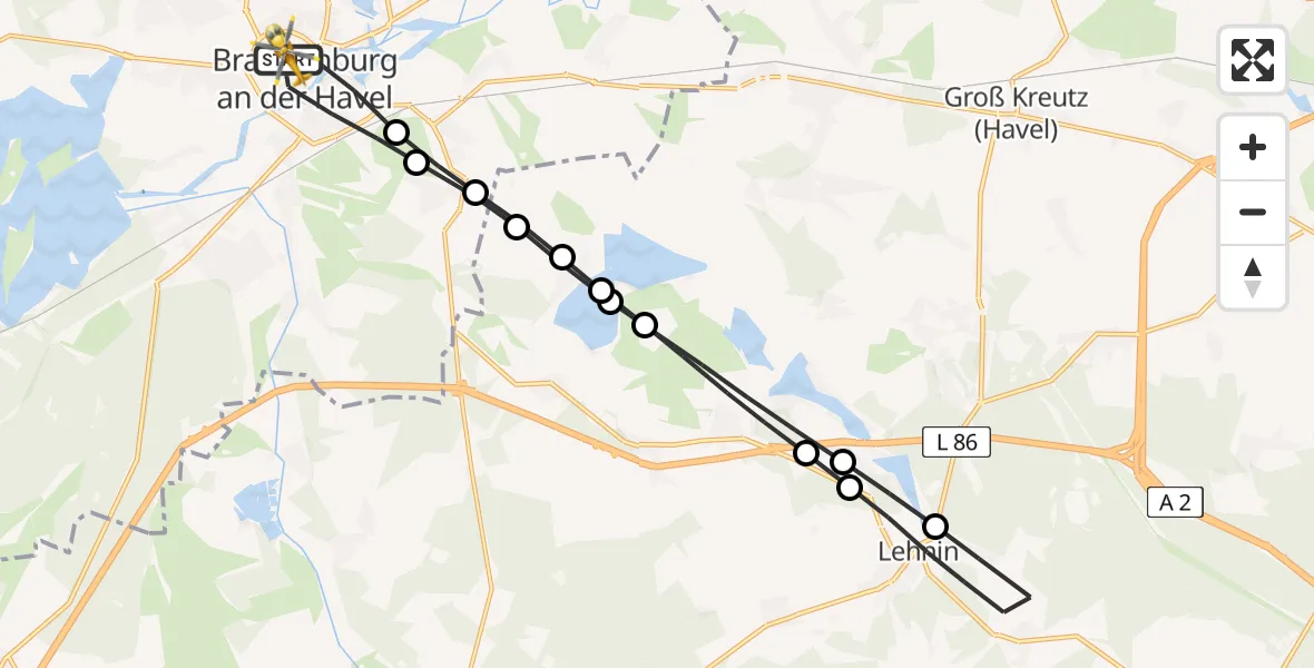 Routekaart van de vlucht: Rettungshubschrauber nach Brandenburg an der Havel, Hochstraße