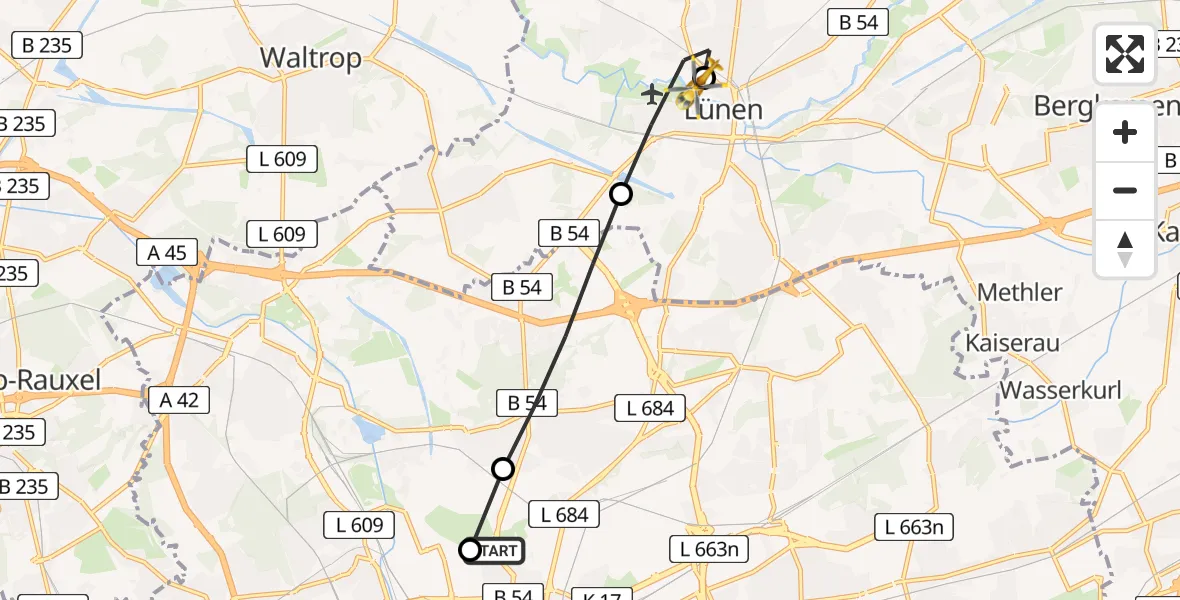 Routekaart van de vlucht: Rettungshubschrauber nach Sankt Marien Hospital
