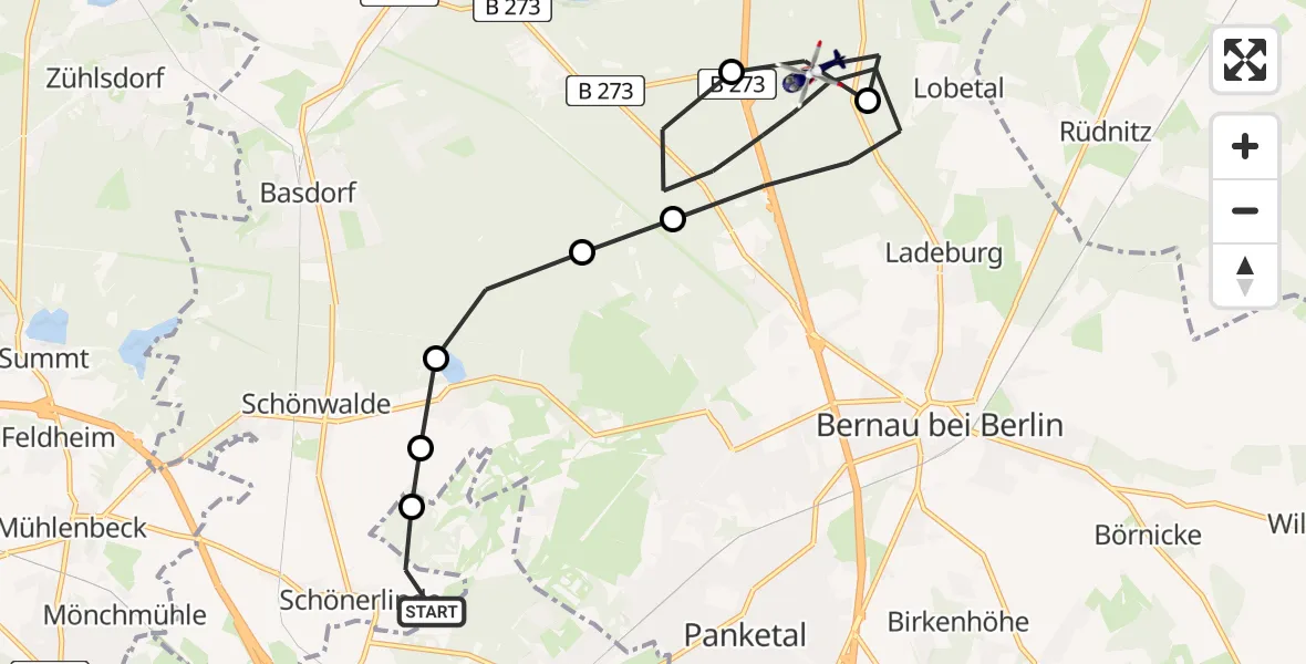 Flugroute Polizeihubschrauber Schönerlinde - Bernau, 24 März 2026, 08:02
