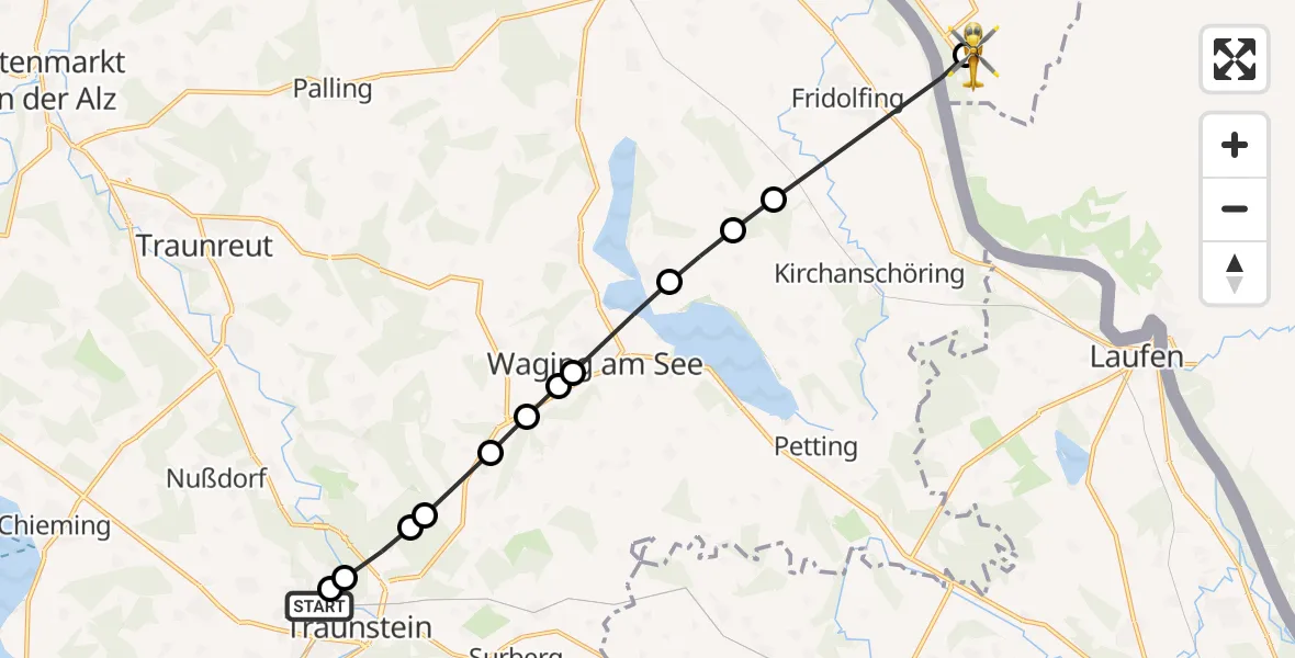Flugroute Rettungshubschrauber Traunstein Hospital - Riedersbach, 24 März 2026, 08:02