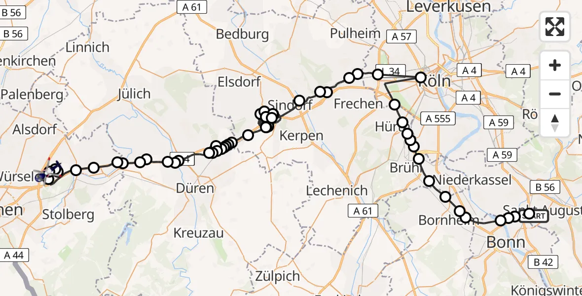 Flugroute Polizeihubschrauber Bonn-Hangelar Flugplatz - Aachen-Merzbrück Flughafen, 24 März 2026, 08:07