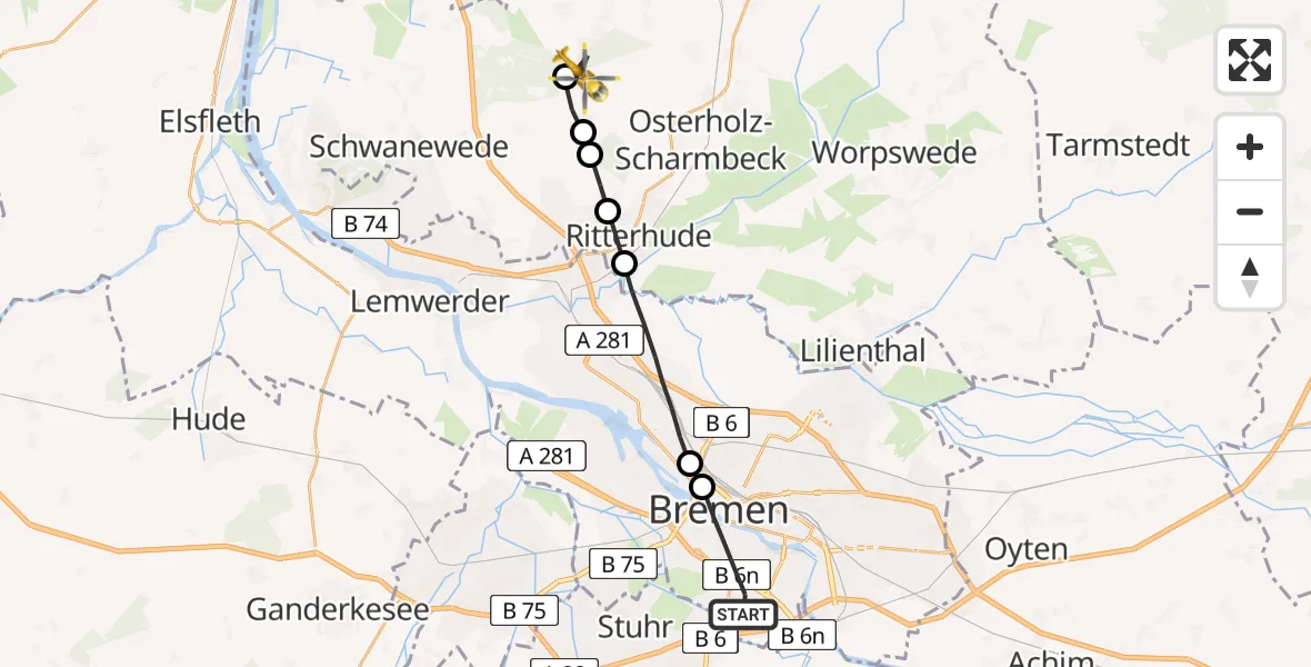 Routekaart van de vlucht: Rettungshubschrauber nach Osterholz-Scharmbeck, Sandbergweg