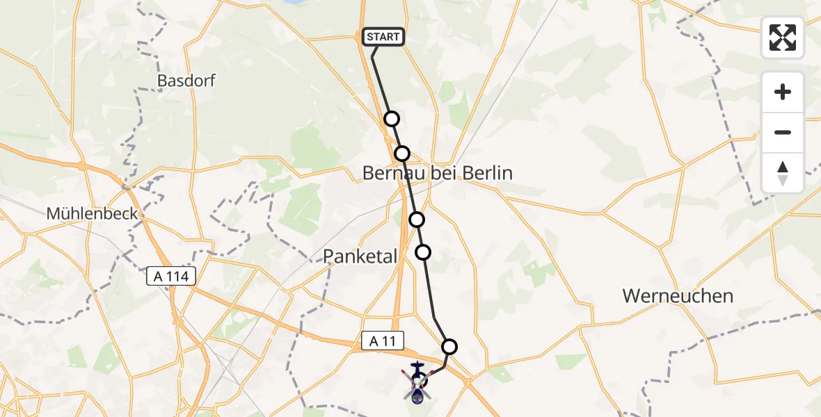 Flugroute Polizeihubschrauber Bernau - Ahrensfelde Hubschrauberlandeplatz, 24 März 2026, 08:14