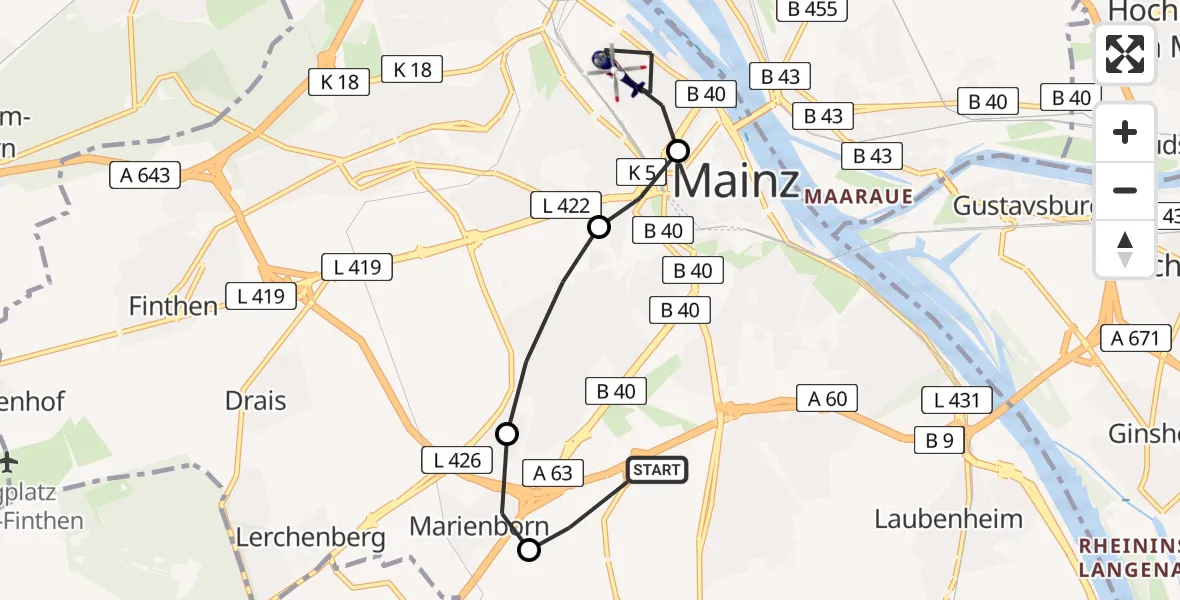 Flugroute Polizeihubschrauber Mainz - Mainz, 24 März 2026, 08:19