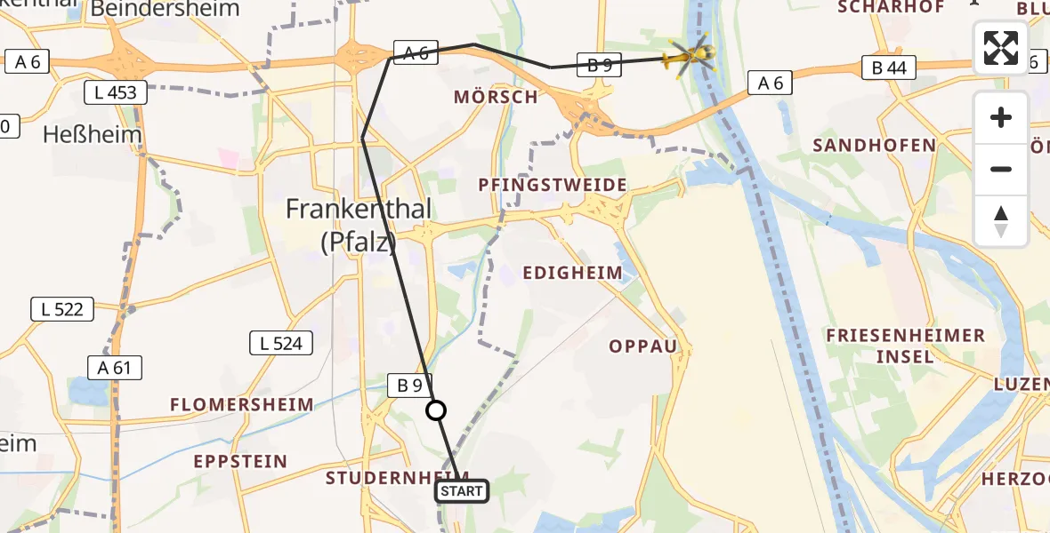 Routekaart van de vlucht: Rettungshubschrauber nach Frankenthal (Pfalz), Leinpfad