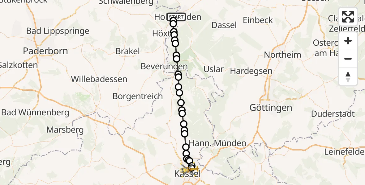 Flugroute Rettungshubschrauber Stahle - Kassel, 24 März 2026, 08:34