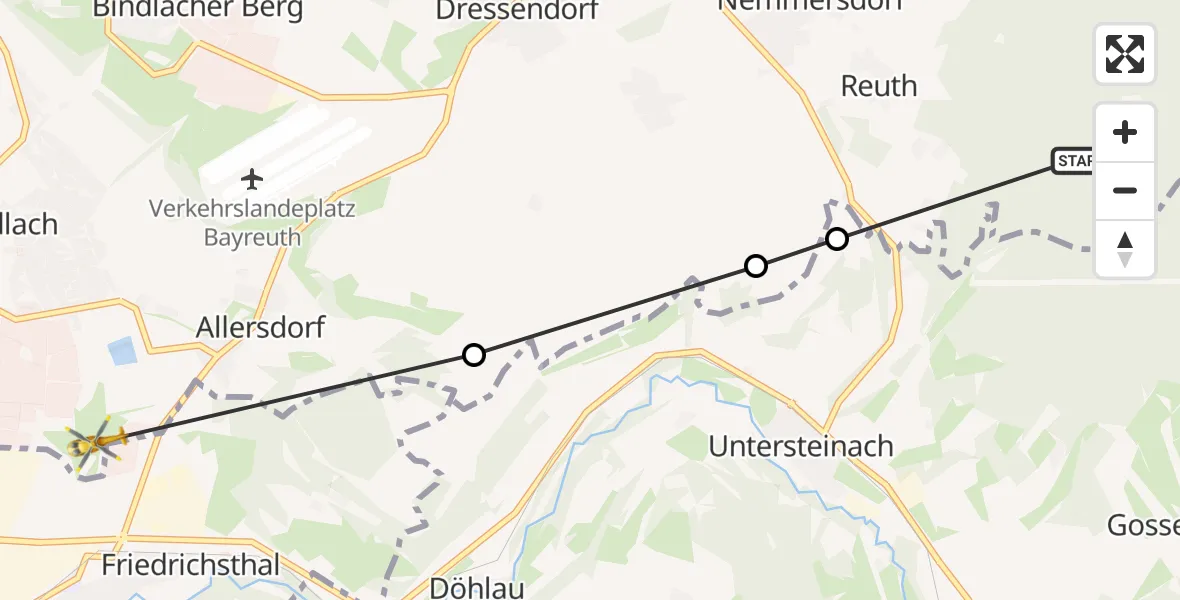 Flugroute Rettungshubschrauber Reuth - Bayreuth, 24 März 2026, 08:34