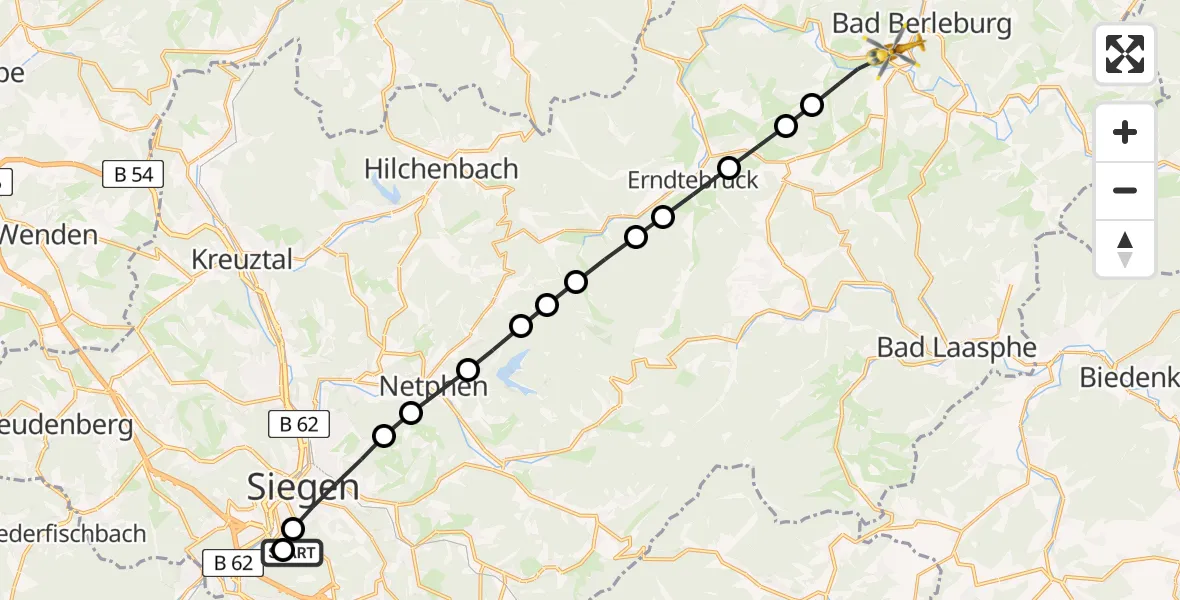 Flugroute Rettungshubschrauber Evangelisches Jung-Stilling Hospital - Bad Berleburg, 24 März 2026, 08:35