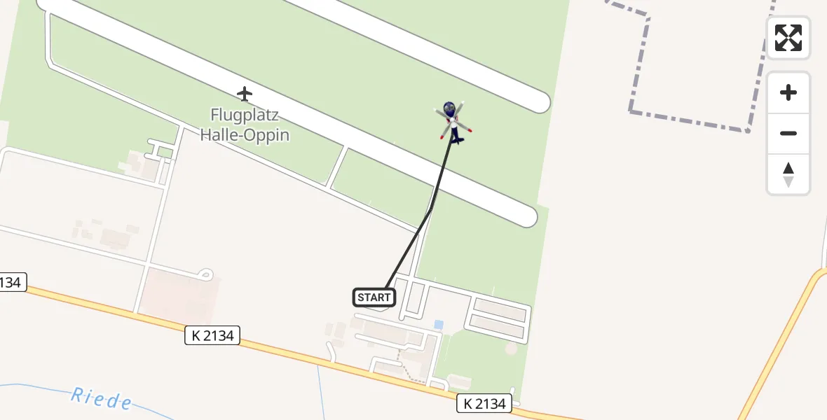 Flugroute Polizeihubschrauber Halle-Oppin Flugplatz - Halle-Oppin Flugplatz, 24 März 2026, 08:40