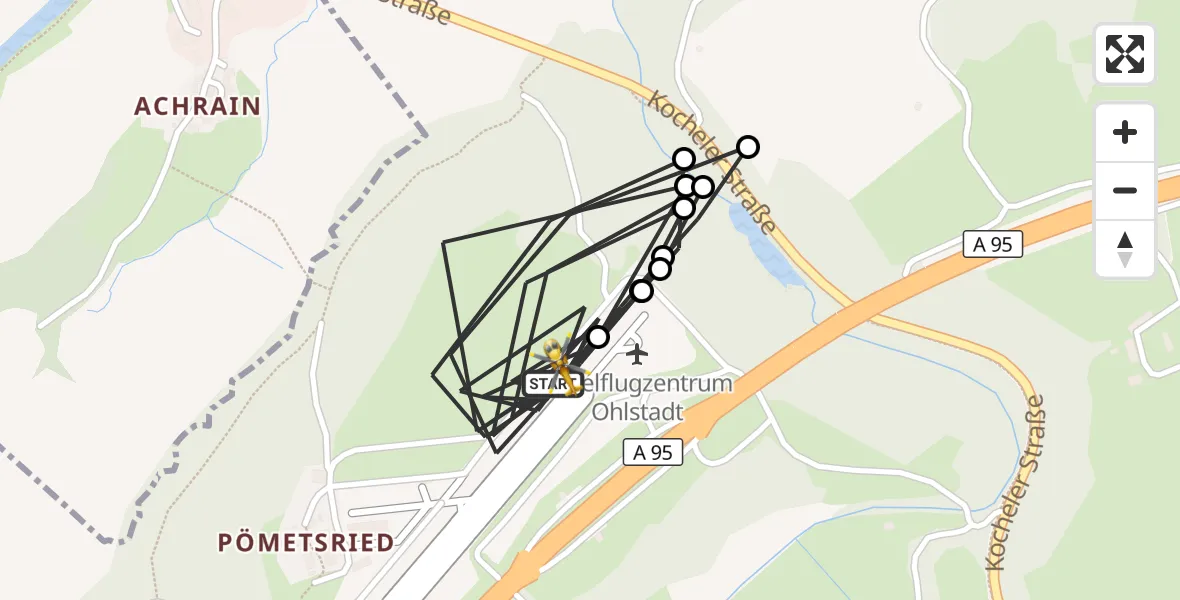 Flugroute Rettungshubschrauber Ohlstadt Flugplatz - Ohlstadt Flugplatz, 24 März 2026, 08:40