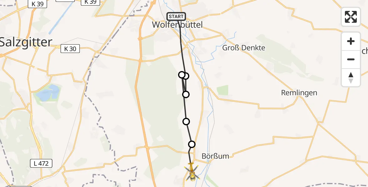 Flugroute Rettungshubschrauber Wolfenbüttel - Heiningen, 24 März 2026, 08:51