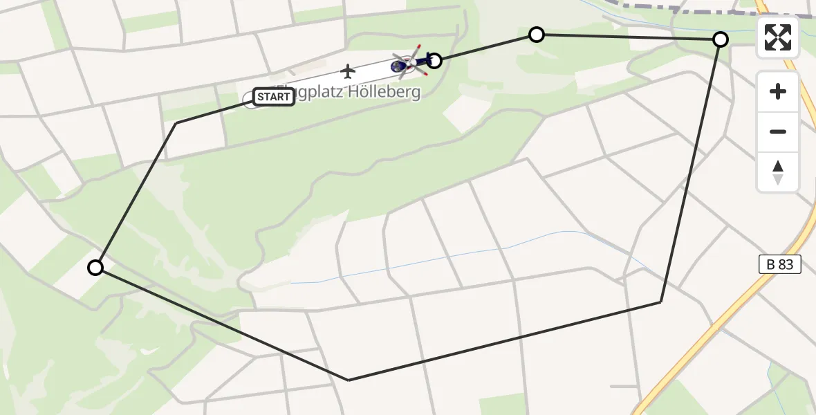 Flugroute Polizeihubschrauber Hölleberg Flugplatz - Hölleberg Flugplatz, 24 März 2026, 08:52