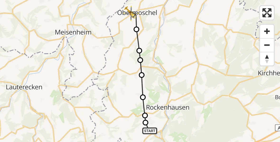 Flugroute Rettungshubschrauber Imsweiler UL - Obermoschel, 24 März 2026, 08:55