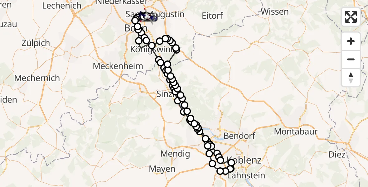 Flugroute Polizeihubschrauber Bonn-Hangelar Flugplatz - Sankt Augustin, 24 März 2026, 08:55