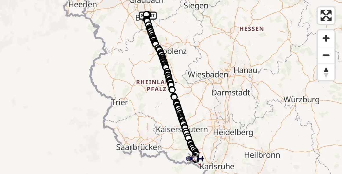Routekaart van de vlucht: Polizeihubschrauber nach Bad Bergzabern, B 38