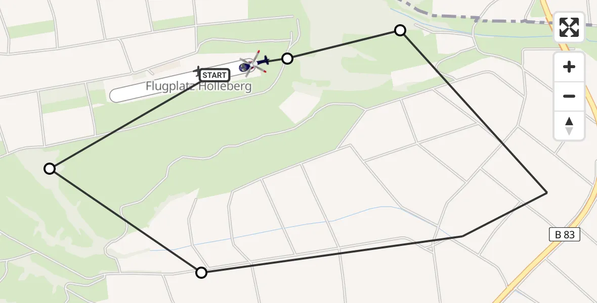 Flugroute Polizeihubschrauber Hölleberg Flugplatz - Hölleberg Flugplatz, 24 März 2026, 08:58