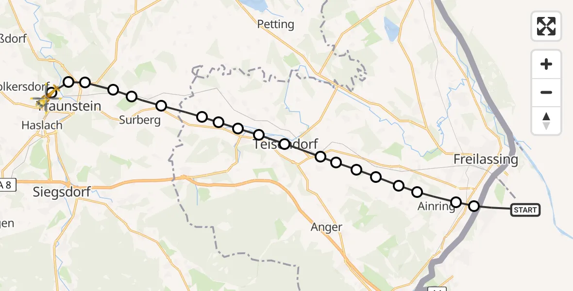 Routekaart van de vlucht: Rettungshubschrauber nach Traunstein Hospital