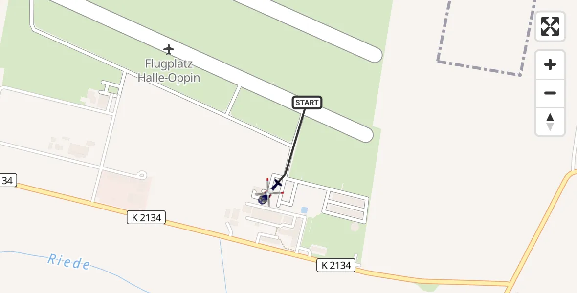 Flugroute Polizeihubschrauber Halle-Oppin Flugplatz - Halle-Oppin Flugplatz, 24 März 2026, 09:01