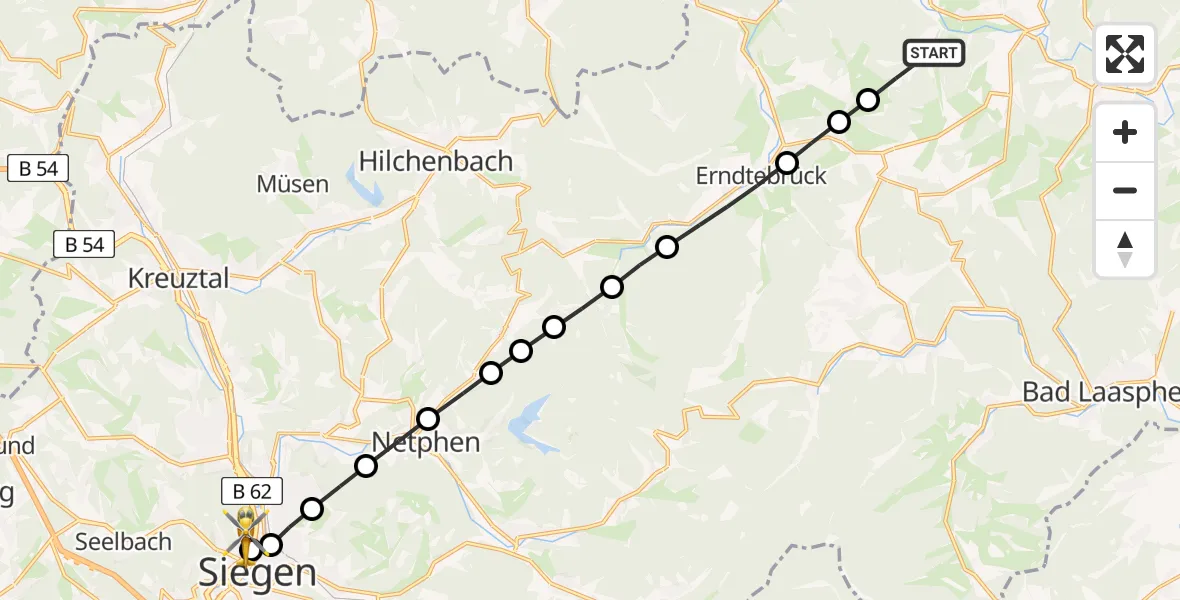 Flugroute Rettungshubschrauber Bad Berleburg - Siegen, 24 März 2026, 09:05