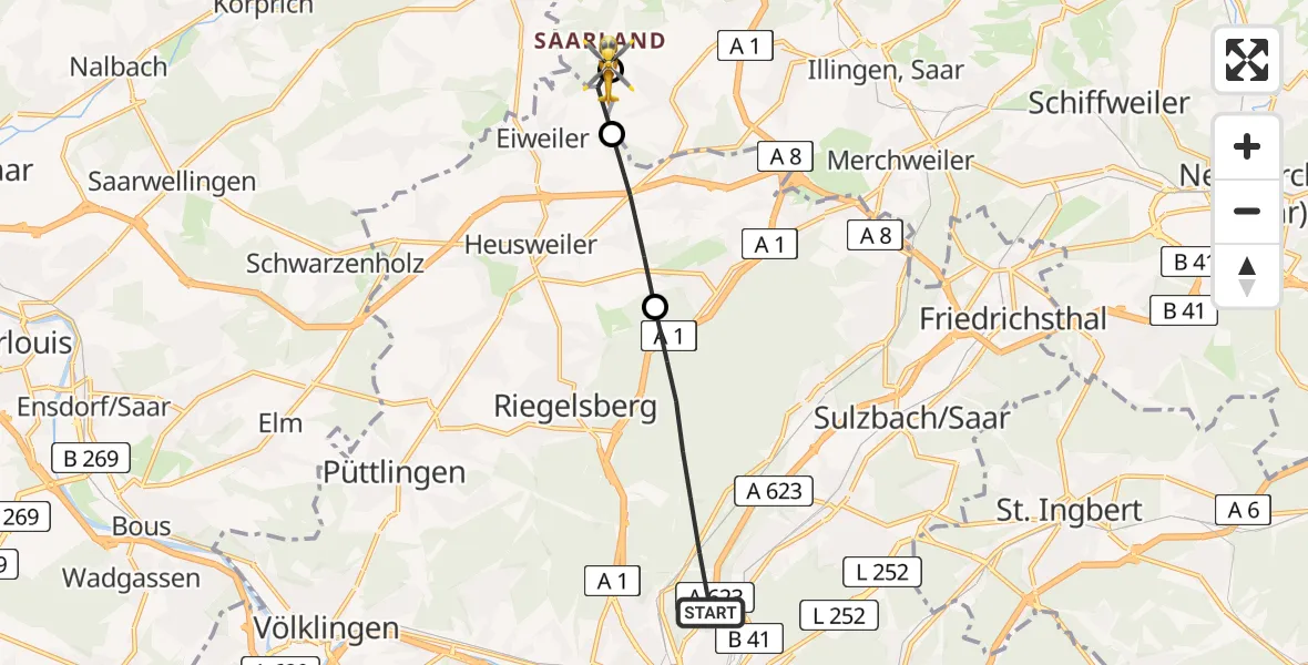 Routekaart van de vlucht: Rettungshubschrauber nach Habach, Vor der Hub