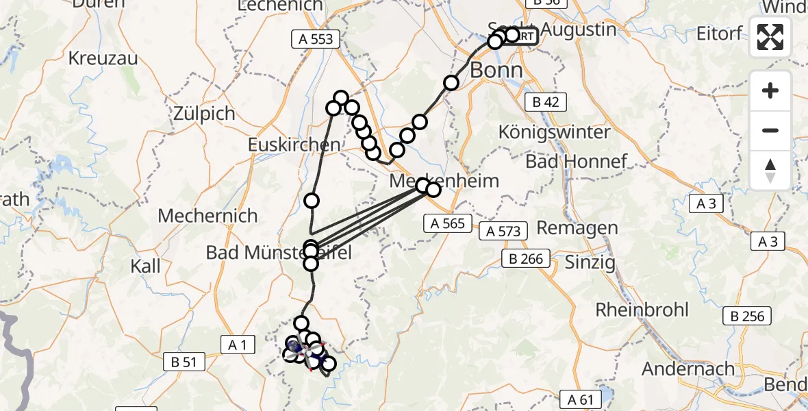 Flugroute Polizeihubschrauber Meindorf - Wershofen, 24 März 2026, 09:07