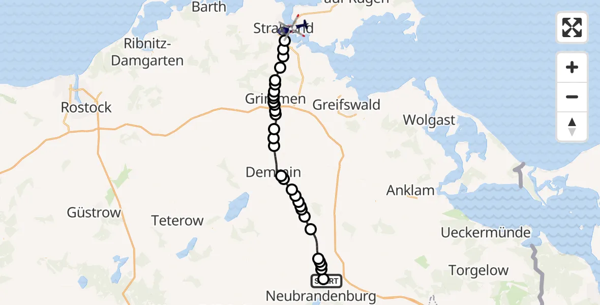 Routekaart van de vlucht: Polizeihubschrauber nach Stralsund, Hiddenseer Straße