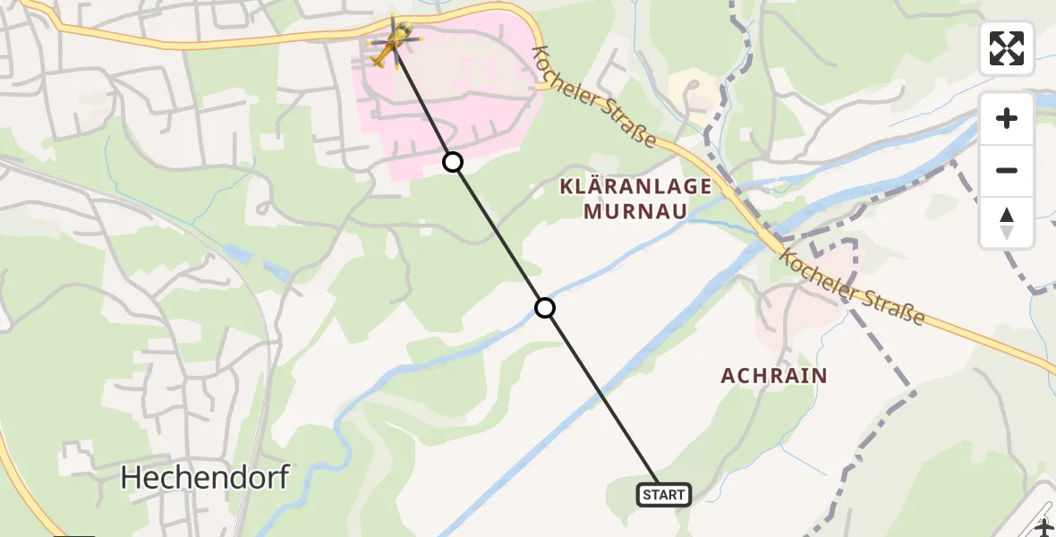 Flugroute Rettungshubschrauber Murnau am Staffelsee - Murnau Accident Hospital, 24 März 2026, 09:11