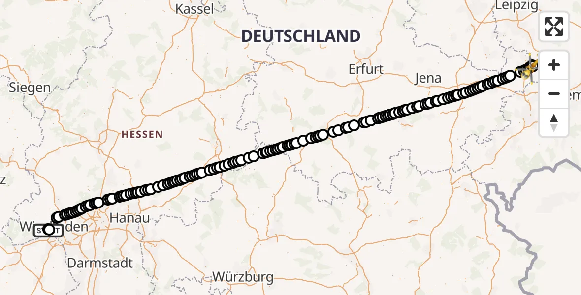 Flugroute Rettungshubschrauber Helios Horst Schmidt Clinic (HSK) - Leipzig–Altenburg Flughafen, 24 März 2026, 09:15