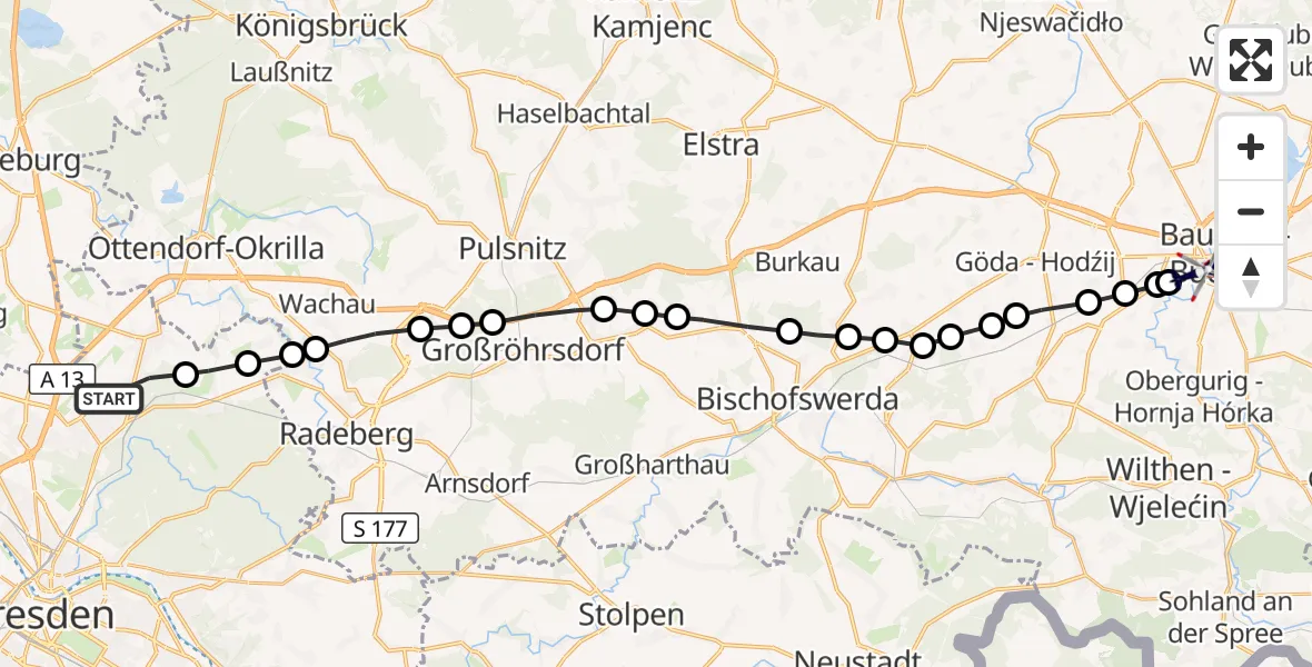Flugroute Polizeihubschrauber Klotzsche - Bautzen, 24 März 2026, 09:15