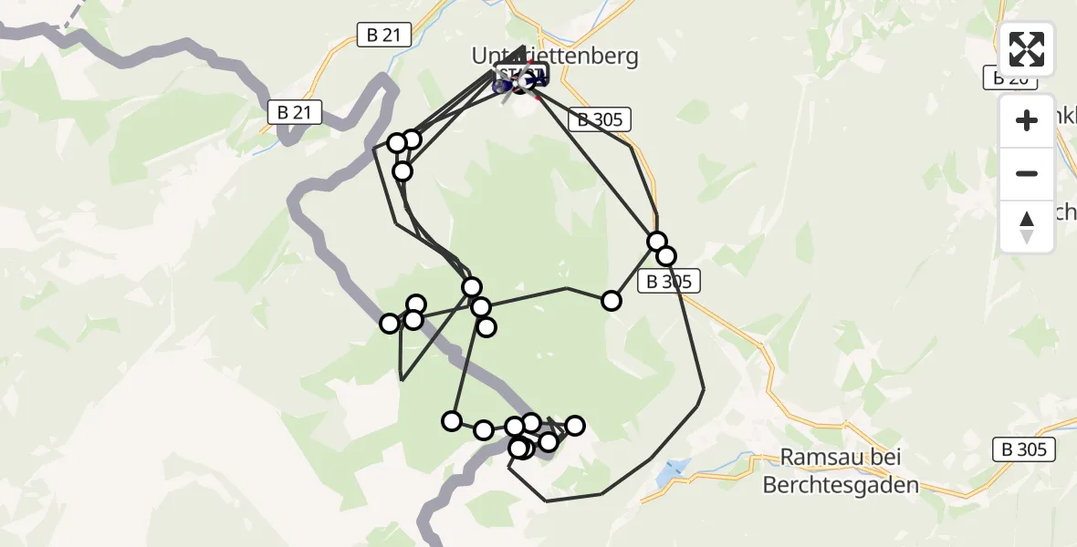 Flugroute Polizeihubschrauber Unterjettenberg - Unterjettenberg, 24 März 2026, 09:16