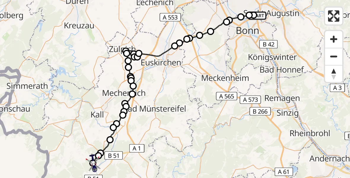Flugroute Polizeihubschrauber Meindorf - Schmidtheim, 24 März 2026, 09:16