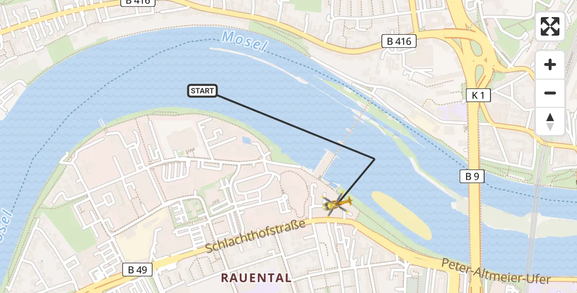 Routekaart van de vlucht: Rettungshubschrauber nach Koblenz, Schlachthofstraße